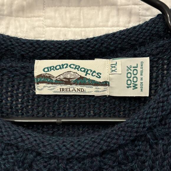 Aran Crafts Unisex Crewneck Deep Green & Blue Color XXL Thick Chunky 100% Wool - Picture 6 of 6